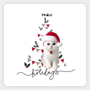 Cat Meaw in Santa hat with christmas tree happy holidays ,Brafdesign Magnet
